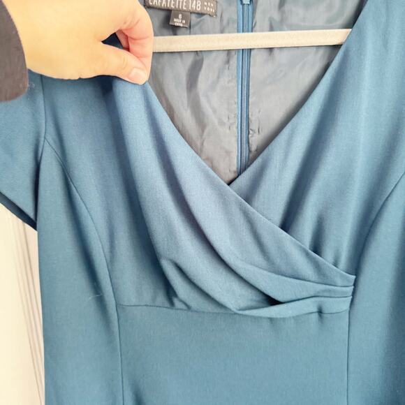 Lafayette 148 New York V-Neck Virgin Wool Pencil Dress Fluted Back Skirt Size 6 - Picture 6 of 12